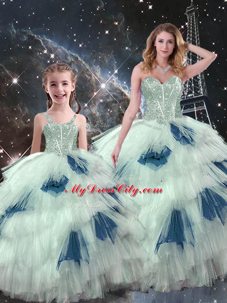 Organza Sweetheart Sleeveless Lace Up Beading and Ruffled Layers Sweet 16 Dress in Multi-color