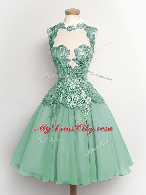 Light Blue Lace Up Quinceanera Court of Honor Dress Lace Sleeveless Knee Length