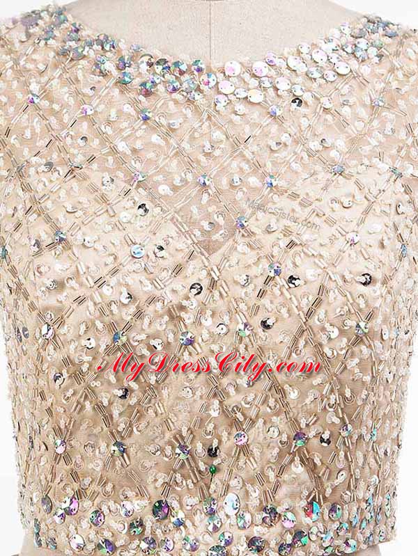 Champagne Sleeveless Mini Length Beading Side Zipper Prom Party Dress