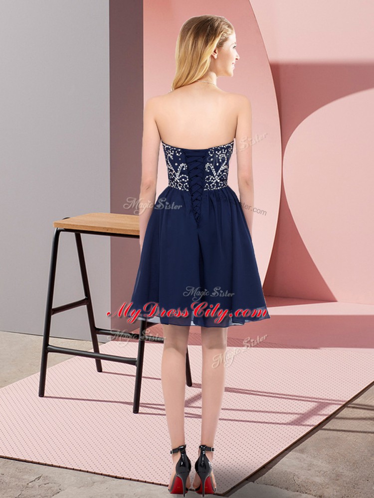 Navy Blue Sleeveless Chiffon Lace Up Prom Dresses for Prom and Party and Sweet 16