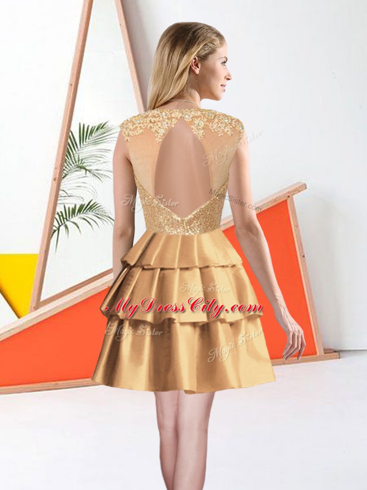 Knee Length Backless Dama Dress for Quinceanera Lavender for Prom and Party with Beading and Lace