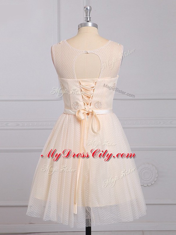 Eye-catching Mini Length Champagne Court Dresses for Sweet 16 Scoop Sleeveless Lace Up