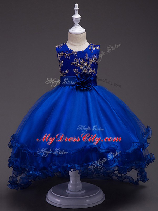 Classical High Low Ball Gowns Sleeveless Royal Blue Little Girls Pageant Gowns Zipper