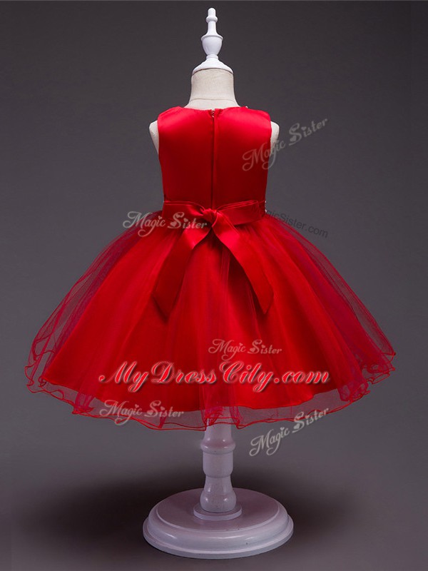 Custom Made Beading Flower Girl Dress Peach Zipper Sleeveless Knee Length
