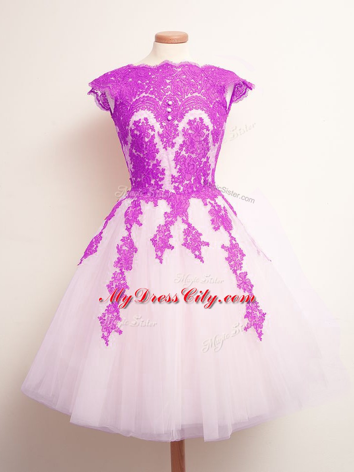 Latest Multi-color Quinceanera Court Dresses Prom and Party and Wedding Party with Appliques Scalloped Sleeveless Lace Up
