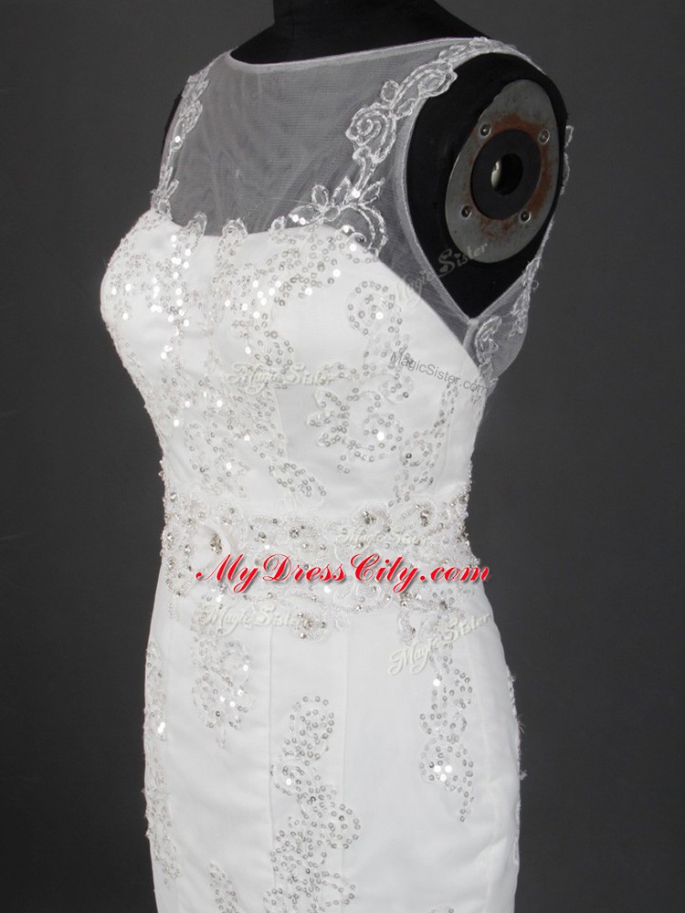 Flare White Sleeveless Appliques Zipper Wedding Dresses
