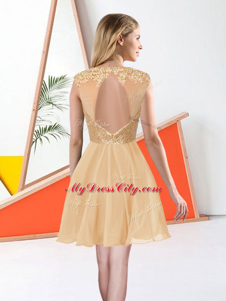 Noble Chiffon Sleeveless Knee Length Dama Dress for Quinceanera and Beading and Lace