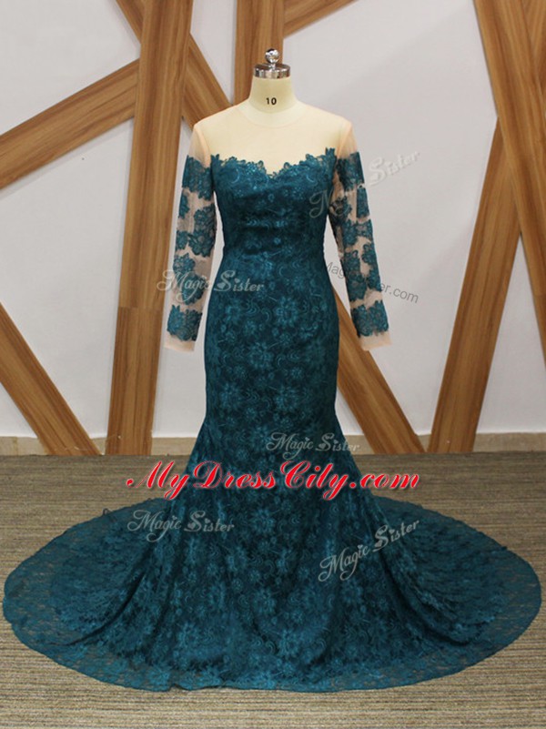 Zipper Mother of the Bride Dress Teal for Prom and Party with Lace