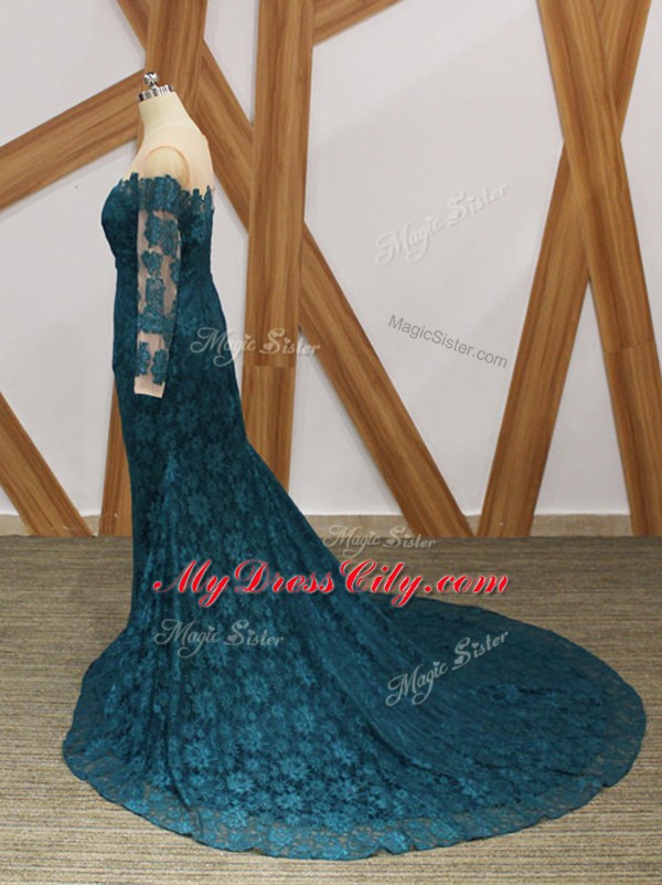 Zipper Mother of the Bride Dress Teal for Prom and Party with Lace