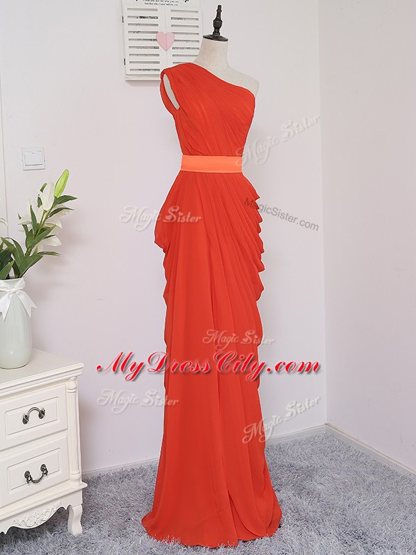 Coral Red Sleeveless Floor Length Pick Ups Zipper Dama Dress for Quinceanera