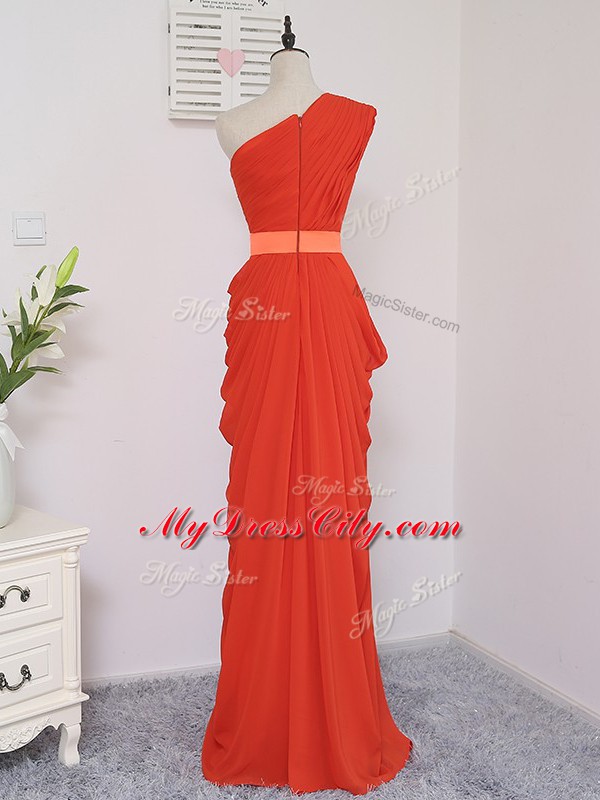 Coral Red Sleeveless Floor Length Pick Ups Zipper Dama Dress for Quinceanera