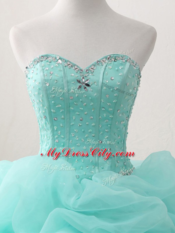 Modern Apple Green Sleeveless Beading and Ruffles and Pick Ups Floor Length Quince Ball Gowns