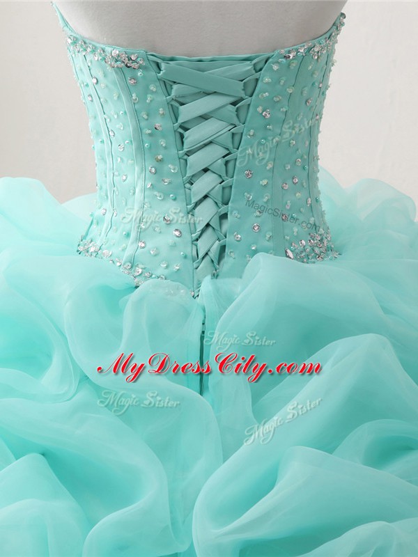 Modern Apple Green Sleeveless Beading and Ruffles and Pick Ups Floor Length Quince Ball Gowns