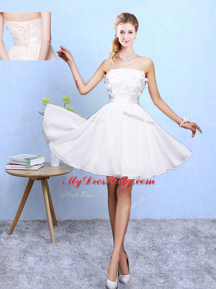 Knee Length White Damas Dress Chiffon Sleeveless Appliques