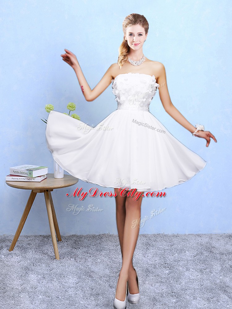 Knee Length White Damas Dress Chiffon Sleeveless Appliques
