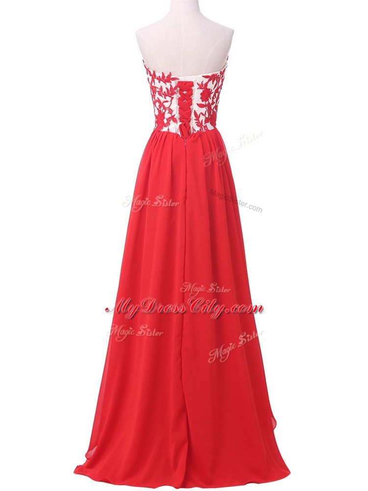 Red Sweetheart Neckline Lace and Appliques Prom Dresses Sleeveless Lace Up