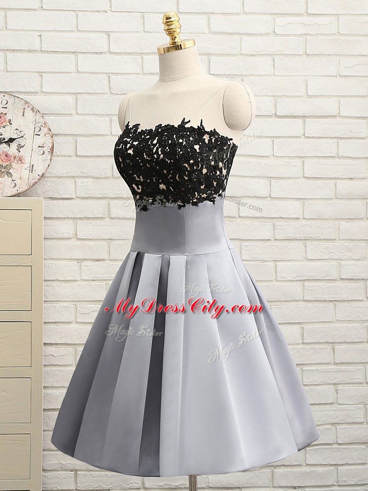 Lace and Appliques Prom Gown Grey Side Zipper Sleeveless Mini Length
