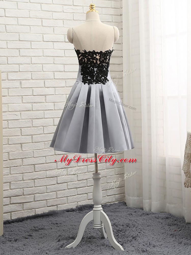 Lace and Appliques Prom Gown Grey Side Zipper Sleeveless Mini Length