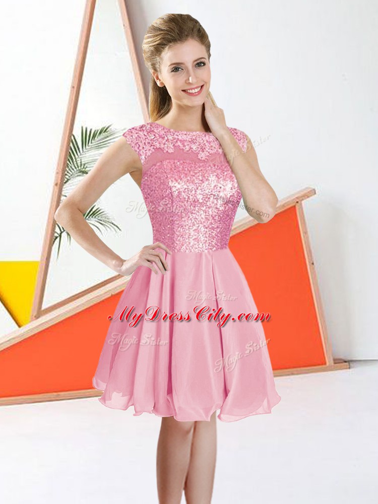 Low Price Chiffon Bateau Sleeveless Backless Beading and Lace Wedding Party Dress in Pink