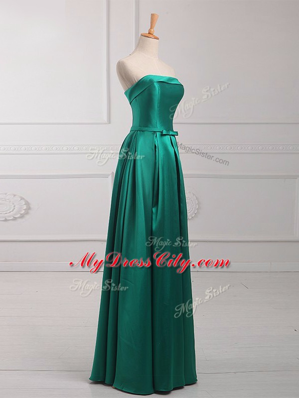 Sleeveless Floor Length Belt Lace Up Vestidos de Damas with Dark Green