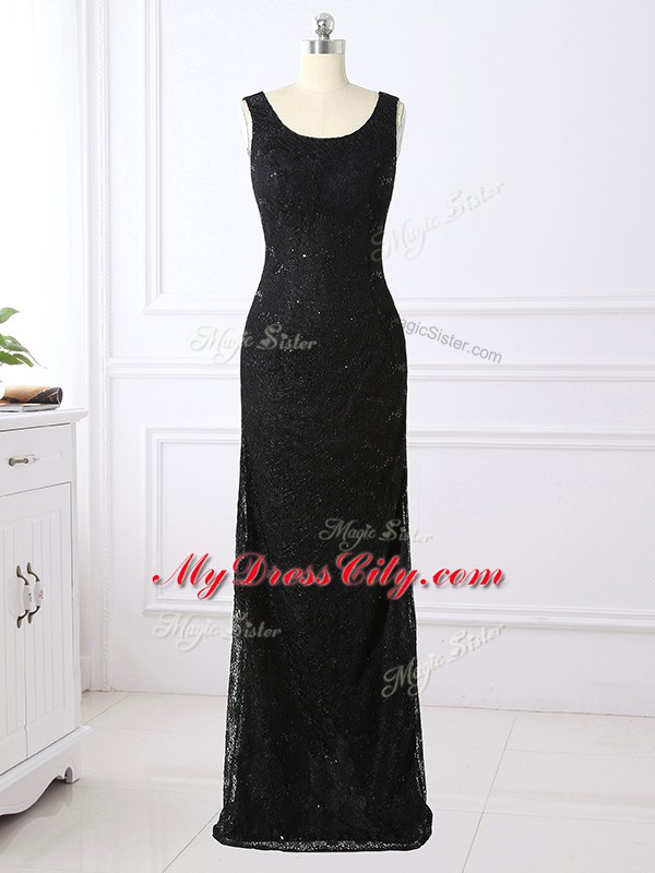 Column/Sheath Mother of the Bride Dress Black Scoop Lace Long Sleeves Floor Length Zipper