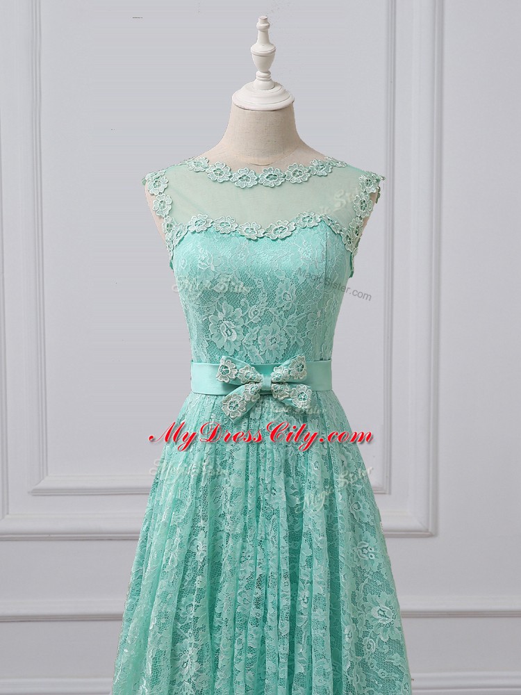 Scoop Sleeveless Lace Quinceanera Court of Honor Dress Lace and Bowknot Lace Up