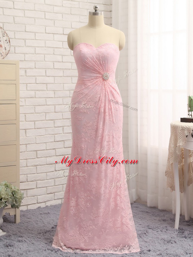 Discount Baby Pink Lace Zipper Sweetheart Sleeveless Floor Length Mother of the Bride Dress Beading and Lace and Appliques