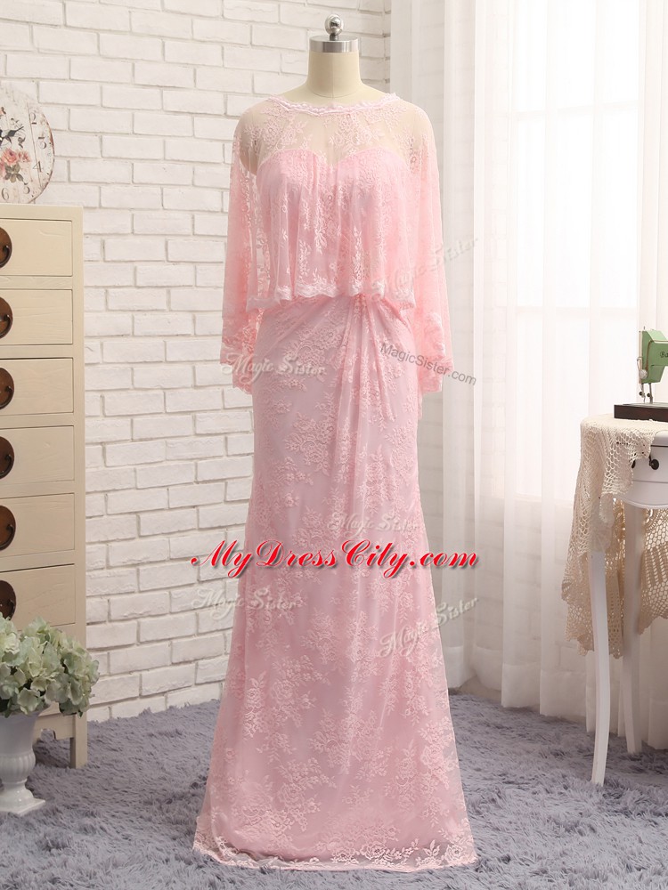 Discount Baby Pink Lace Zipper Sweetheart Sleeveless Floor Length Mother of the Bride Dress Beading and Lace and Appliques