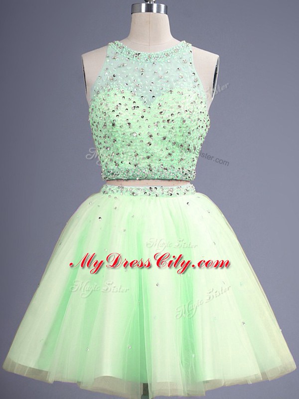 Knee Length Yellow Green Court Dresses for Sweet 16 Scoop Sleeveless Lace Up