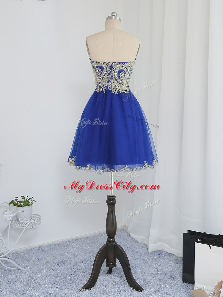 Elegant Royal Blue Tulle Zipper Sweetheart Sleeveless Mini Length Prom Gown Beading