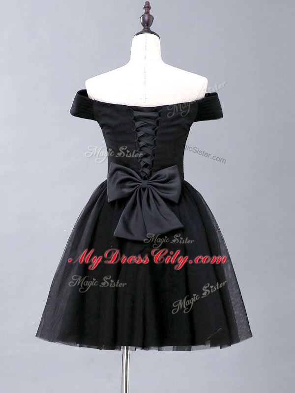 Fantastic Black A-line Ruching Homecoming Dress Lace Up Tulle Sleeveless Mini Length