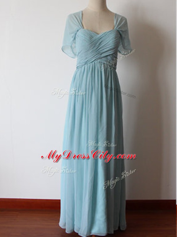 Aqua Blue Wedding Party Dress Prom and Party and Wedding Party with Ruching Straps Sleeveless Zipper