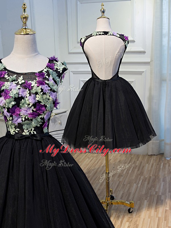 Noble Mini Length A-line Sleeveless Black Prom Evening Gown Backless