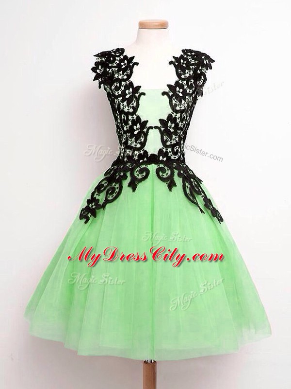 Low Price Tulle Lace Up Quinceanera Dama Dress Sleeveless Knee Length Lace