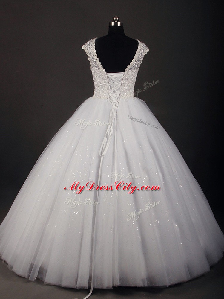 Lace Wedding Gown White Zipper Sleeveless Floor Length