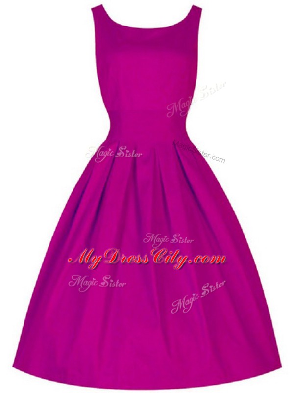 Fuchsia Scoop Neckline Ruching Wedding Party Dress Sleeveless Lace Up
