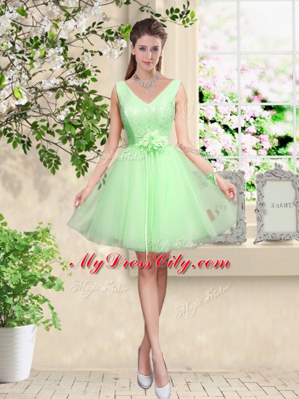 Hot Selling Lace and Belt Quinceanera Court Dresses Lace Up Sleeveless Knee Length