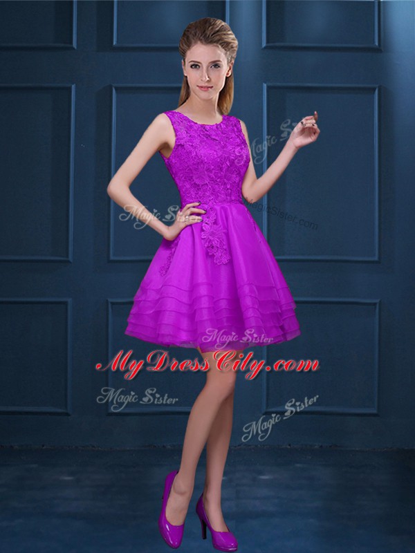 Excellent Eggplant Purple Scoop Neckline Lace and Ruffled Layers Quinceanera Court Dresses Sleeveless Zipper