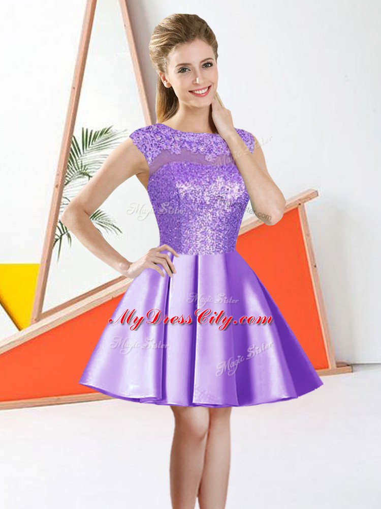 Spectacular Taffeta and Sequined Sleeveless Knee Length Dama Dress and Beading and Lace and Sequins