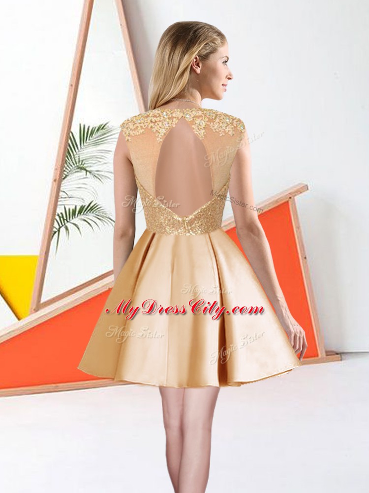 Spectacular Taffeta and Sequined Sleeveless Knee Length Dama Dress and Beading and Lace and Sequins