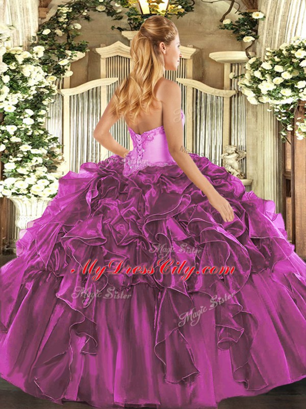 Attractive Ball Gowns Sweet 16 Dresses Purple Sweetheart Organza Sleeveless Floor Length Lace Up