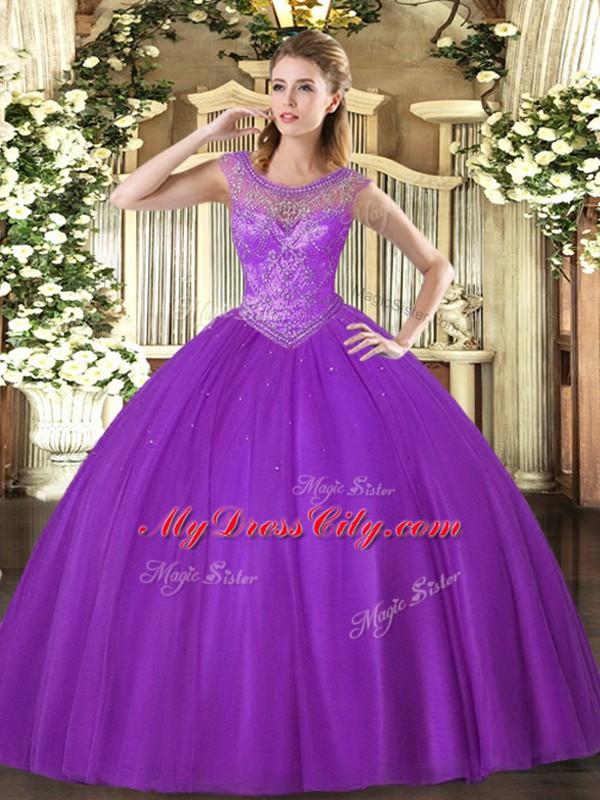 High End Floor Length Ball Gowns Sleeveless Eggplant Purple Vestidos de Quinceanera Lace Up