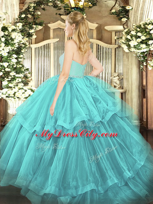 Graceful Olive Green Ball Gowns Beading and Lace and Ruffled Layers Sweet 16 Dress Zipper Tulle Sleeveless