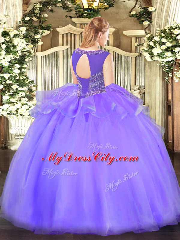 Lovely Sleeveless Organza Floor Length Lace Up Quinceanera Gown in Apple Green with Beading