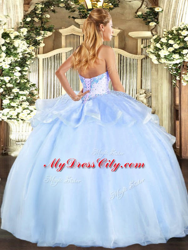 Fitting Lavender Ball Gowns Beading 15th Birthday Dress Lace Up Organza Sleeveless Floor Length