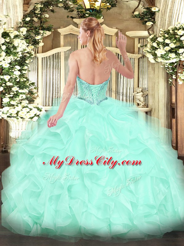 Yellow Ball Gowns Beading and Ruffles Ball Gown Prom Dress Lace Up Organza Sleeveless Floor Length