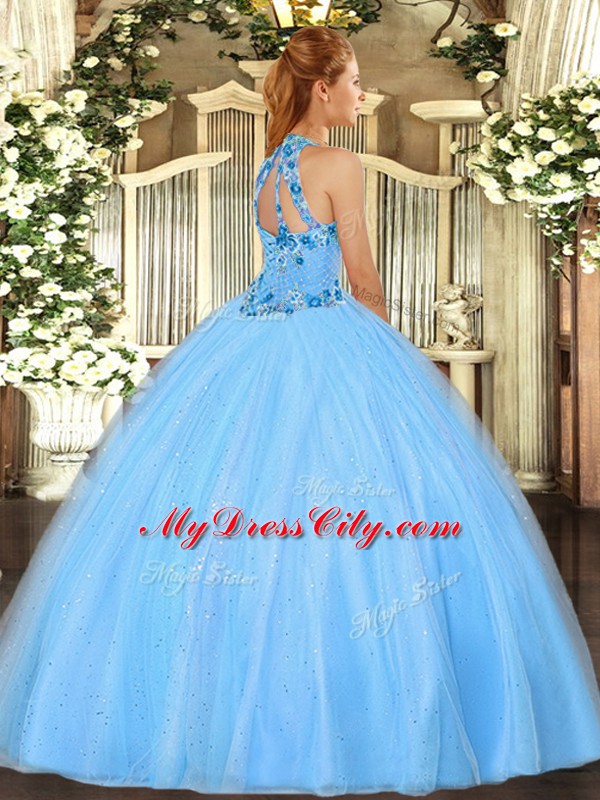 Elegant Sleeveless Lace Up Floor Length Embroidery 15 Quinceanera Dress