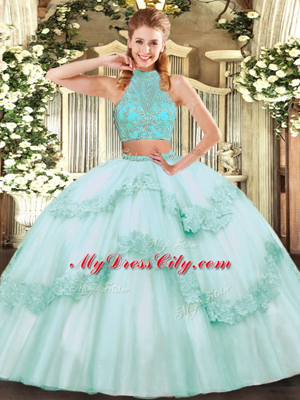 Affordable Apple Green Criss Cross 15th Birthday Dress Beading and Appliques and Ruffles Sleeveless Floor Length