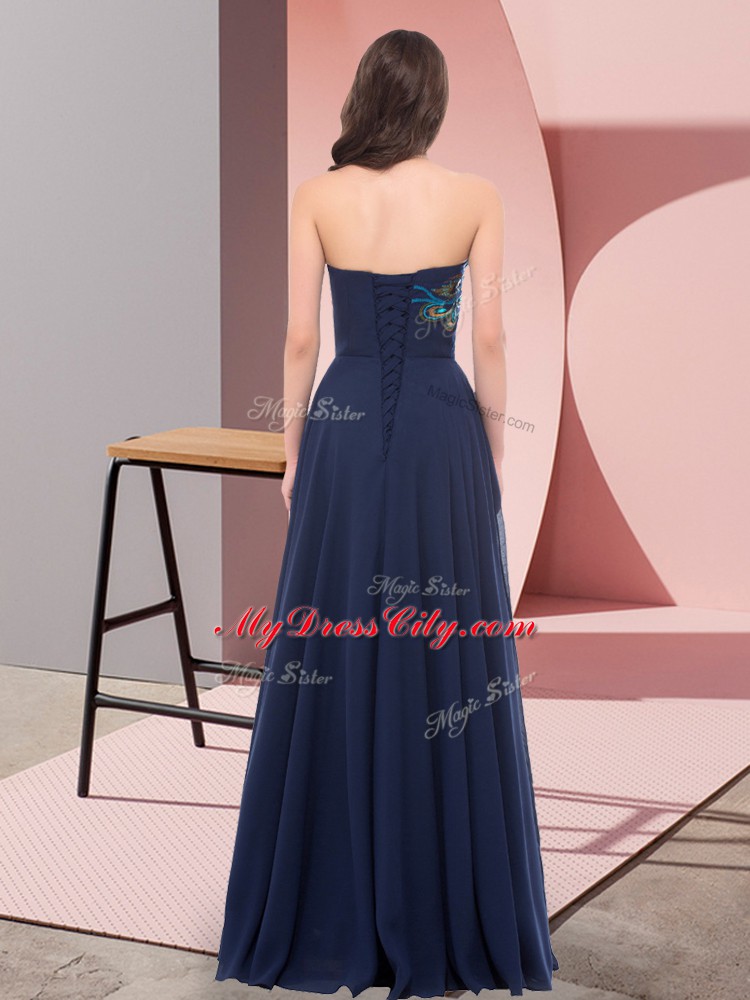 Hot Sale Navy Blue Sleeveless Chiffon Lace Up Dress for Prom for Prom and Party