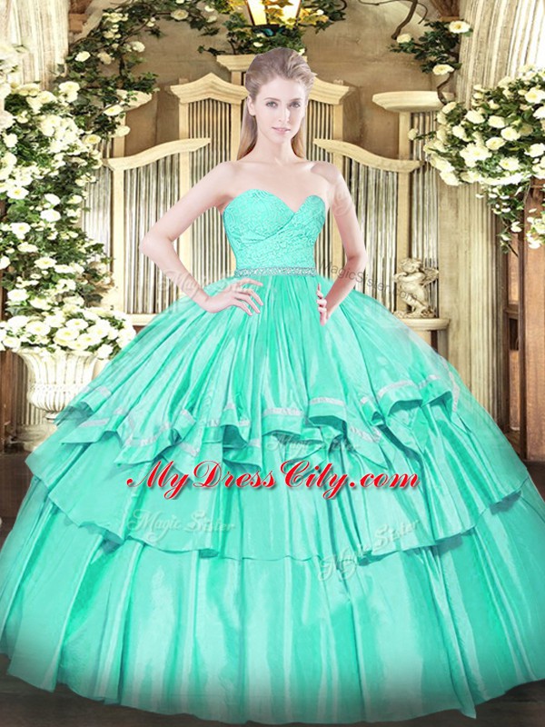 Lovely Ball Gowns Sweet 16 Dress Turquoise Sweetheart Organza Sleeveless Floor Length Zipper